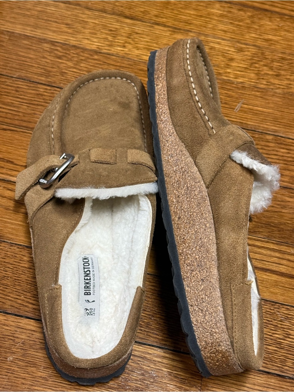 Birkenstock Buckley Suede Shearling-Lined Slip-On Clogs in Brown
